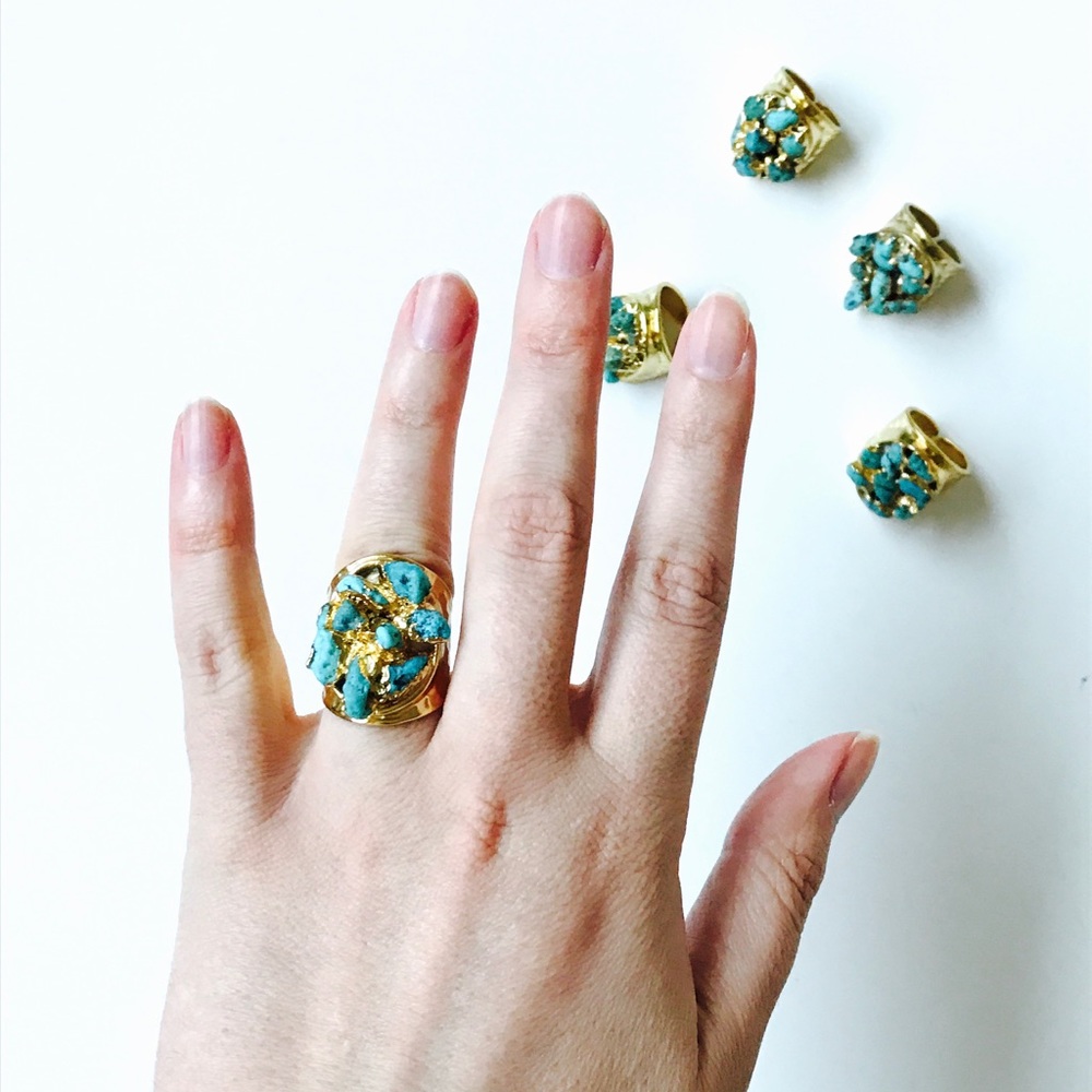 3 for 30⚡️ Gold Drenched Turquoise Chunky Statement Hammered Gold Ring